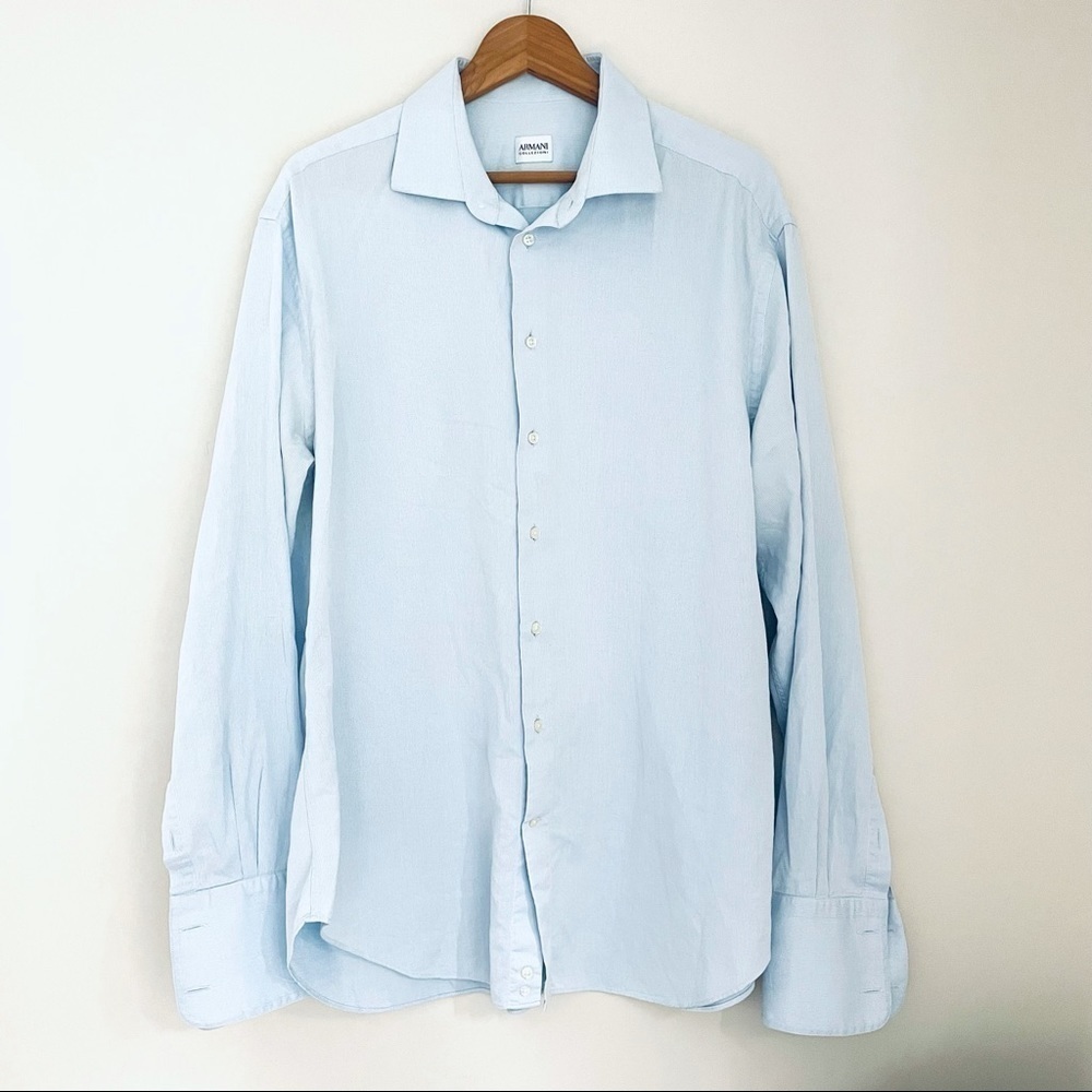 Armani Collezioni Blue Hairline Stripe Dress Shirt Large